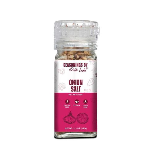 Pride of India Onion Salt 2.3 oz (65 gm) w/ Convenient Grinder Cap Healthy Warm Toasty Kitchen Staple | Used for Seasoning Marinades Coatings Dre Pride of India Onion Salt 2.3 oz (65 gm) w/ Convenient Grinder Cap Healthy Warm Toasty Kitchen Staple | Used for Seasoning Marinades Coatings Dre